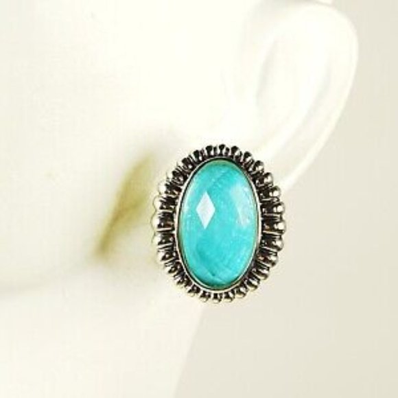 LAGOS Venus Sterling Silver 18K Gold Post Fluted Turquoise Earrings - Picture 4 of 10